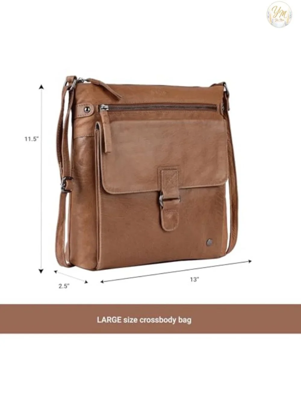 Genuine Leather Large Crossbody Sling Triple Zip Shoulder Purse